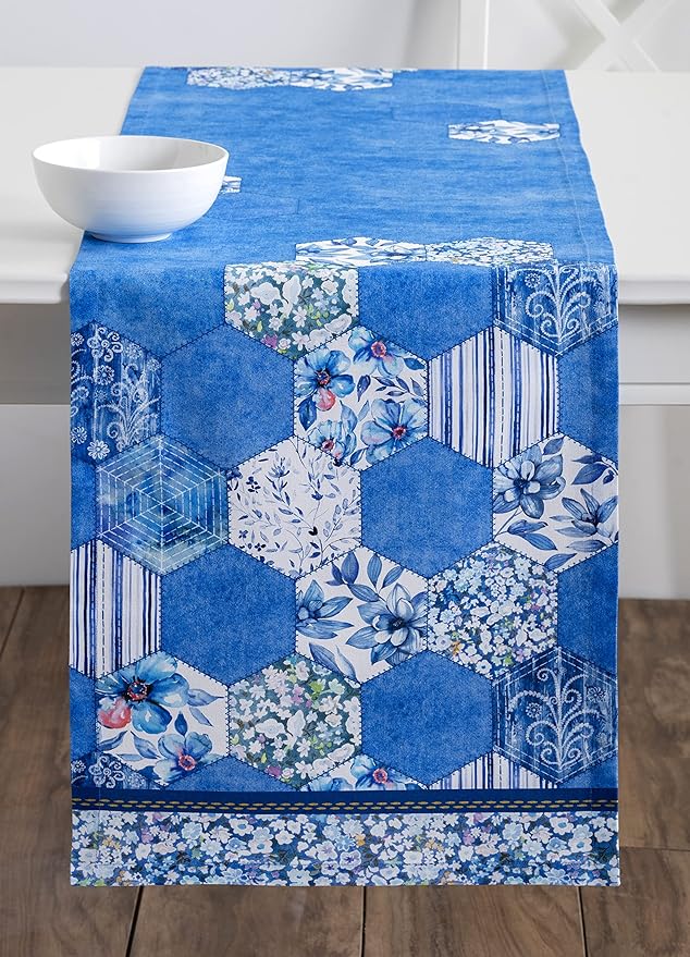 Maison d' Hermine Table Runner 100% Cotton Single Layer Table Runners 108 inches Long Decorative for Home Kitchen Dining Party Wedding Bridal Shower Spring Summer (Summer Blues, 14.50" x 108")