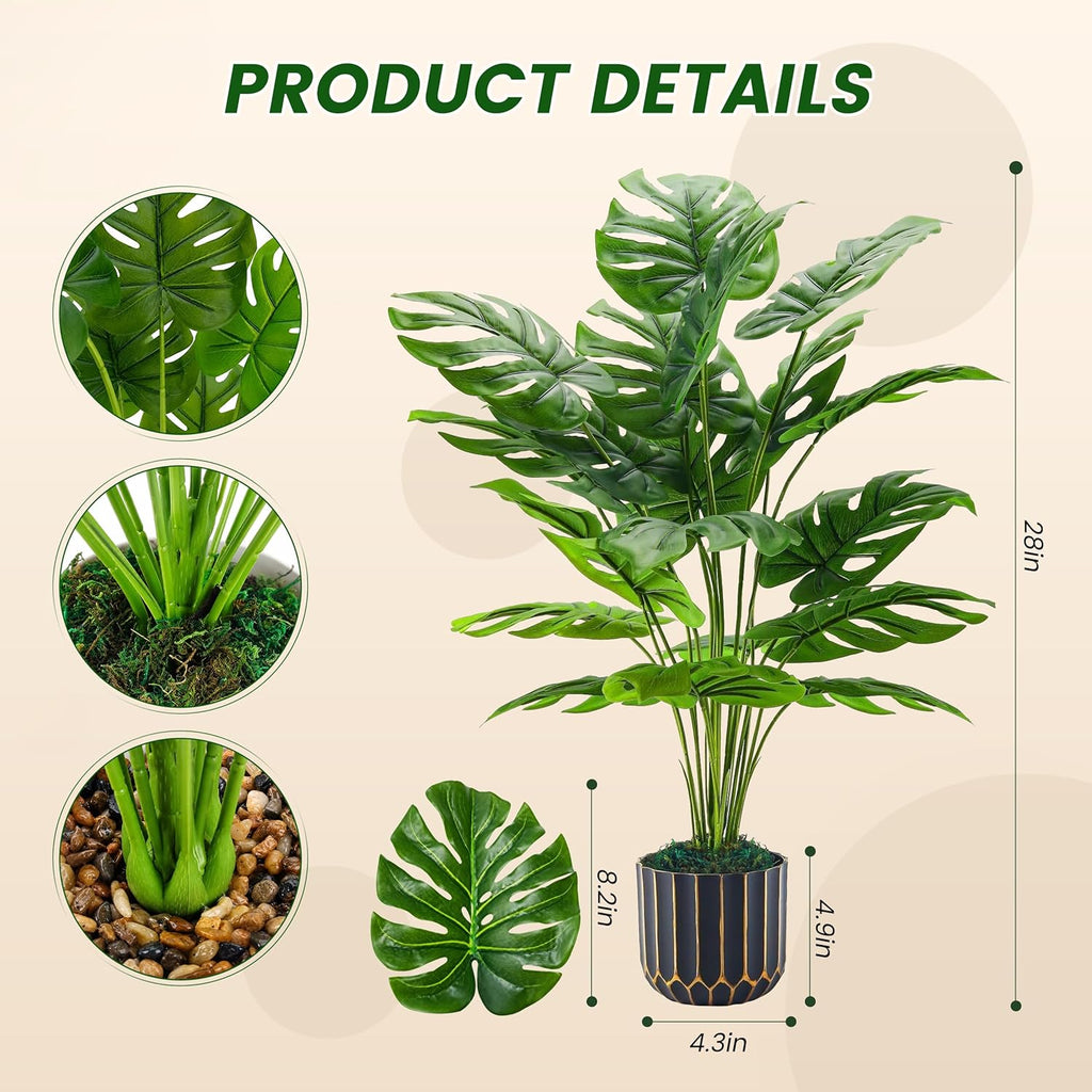 Der Rose 28'' Fake Plants Tall Artificial Monstera Faux Plants Indoor Outdoor Tree for Living Room Home House Decor