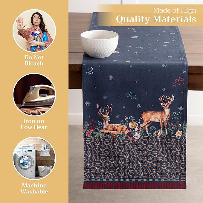 Maison d' Hermine Table Runner 100% Cotton Double Layer Table Runners 108 inches Long for Thanksgiving Christmas Decorations Home Kitchen Dining Party Wedding (Christmas Joy, 14.5" x 108")
