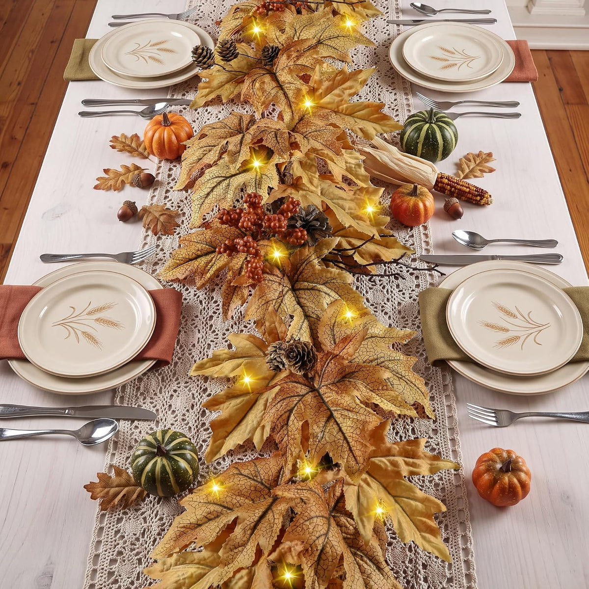 6ft lighted fall garland with 30 lights &, side view