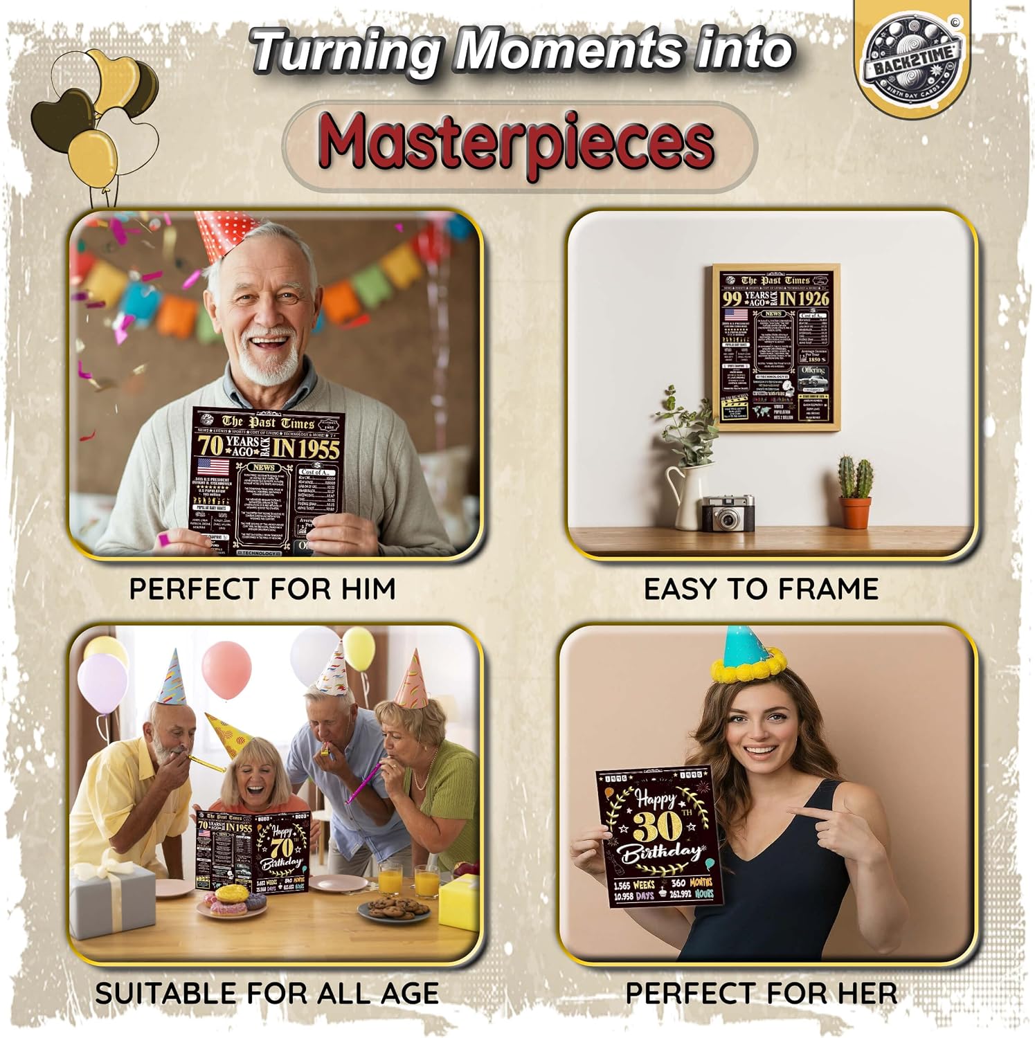 90th Birthday Card for Women Men - Back In 1936 Black & Gold - 90 Happy BIRTHDAY card - 90th birthday gift for Her Him - JUMBO size - 90th birthday decorations Dad Mom - Best gifts for 90 year old