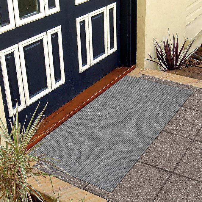 Ottomanson Mud Mat 3' x 3'11" Entryway Rug - Non-Slip Scraper Doormat for Muddy Paws, Dirt Trapping Indoor/Outdoor Mat for High-Traffic Areas, Kitchen, Garage, Patio, Gray