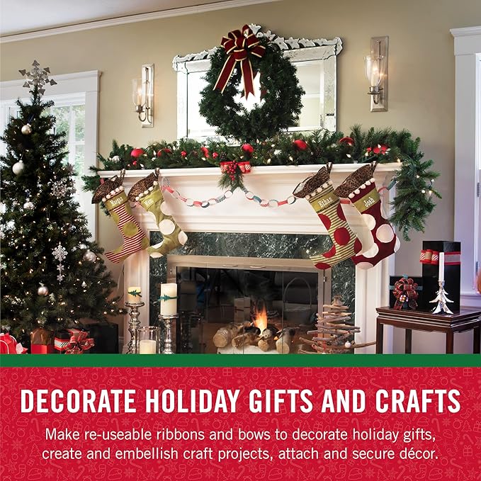 VELCRO Brand Holiday Garland Ties or Cable Straps | Hang Garlands, Lights or Wreath | for Banister, Railings, Stairs or Lamp Posts | 30ft Roll Cut to Custom Length | Red
