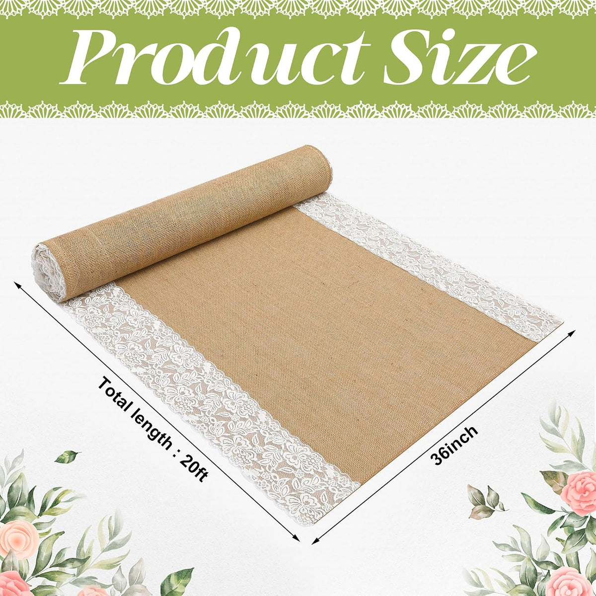 20Ftx36 in Natural Burlap Wedding Aisle Runner, Jute Weddings Runway Carpet