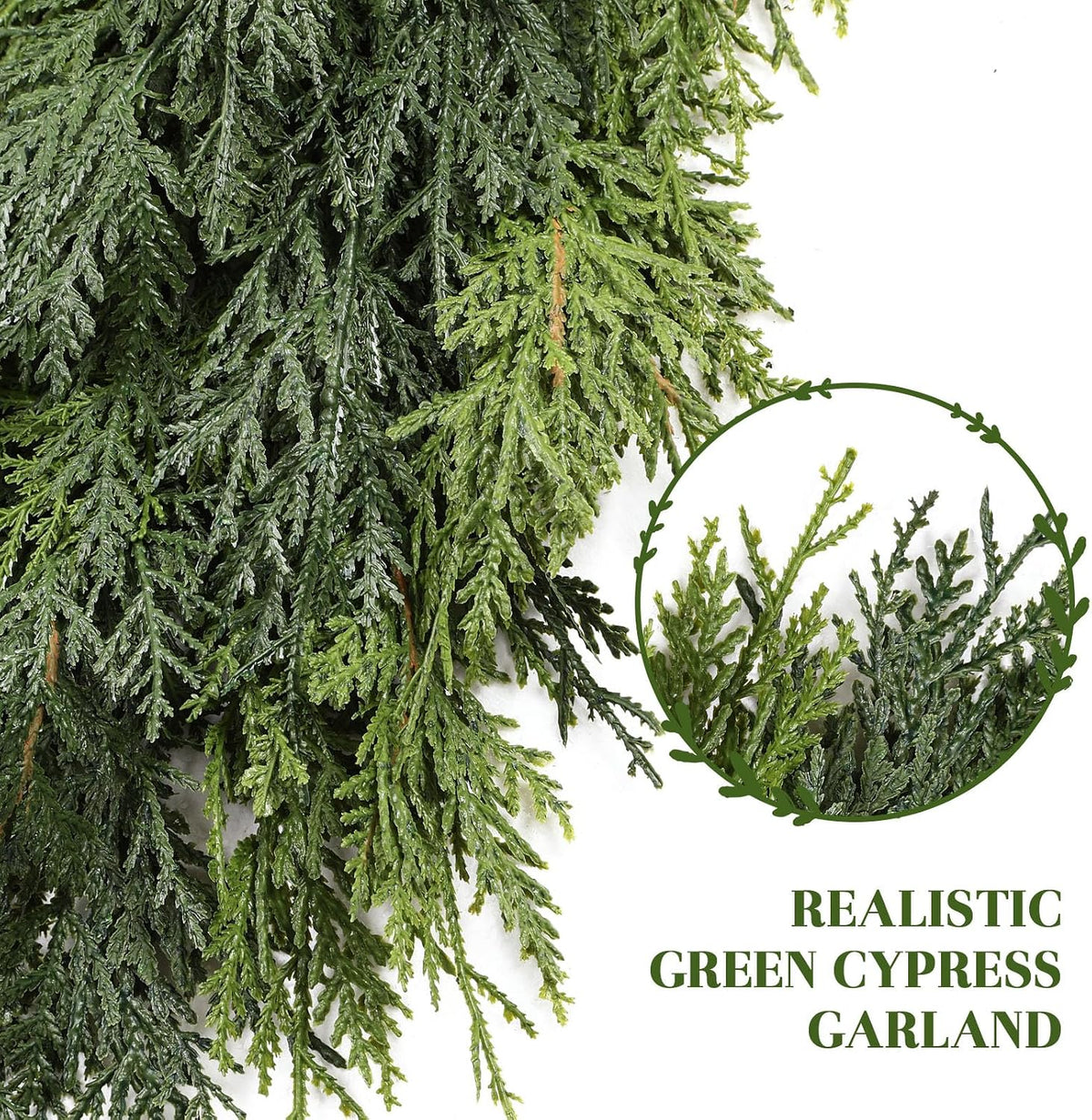 shareconn 9ft artificial real touch christmas cedar garland, close-up detail