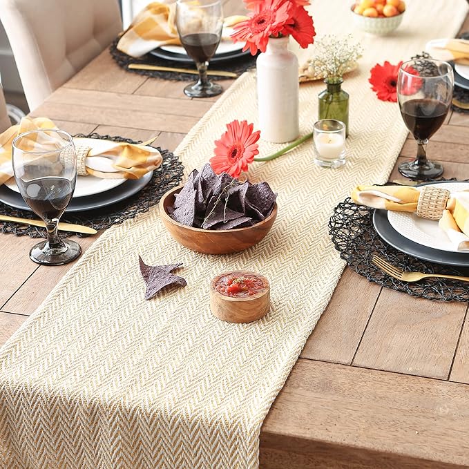 DII Woven Basic Tabletop Collection, Chevron Table Runner, 15x72, Honey Gold
