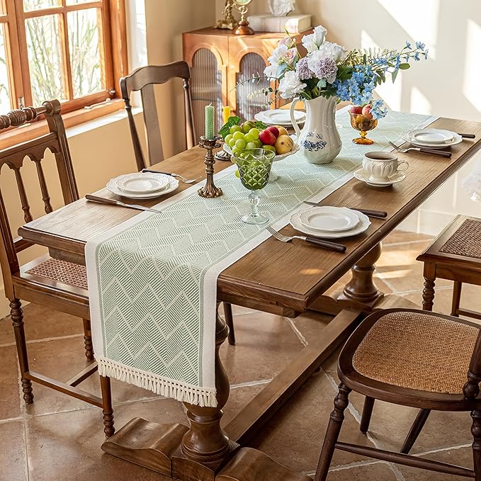 Table Runners 83 Inches,Waterproof Boho Table Runner with Tassel Fringe,Table Runner for Party Coffee Table