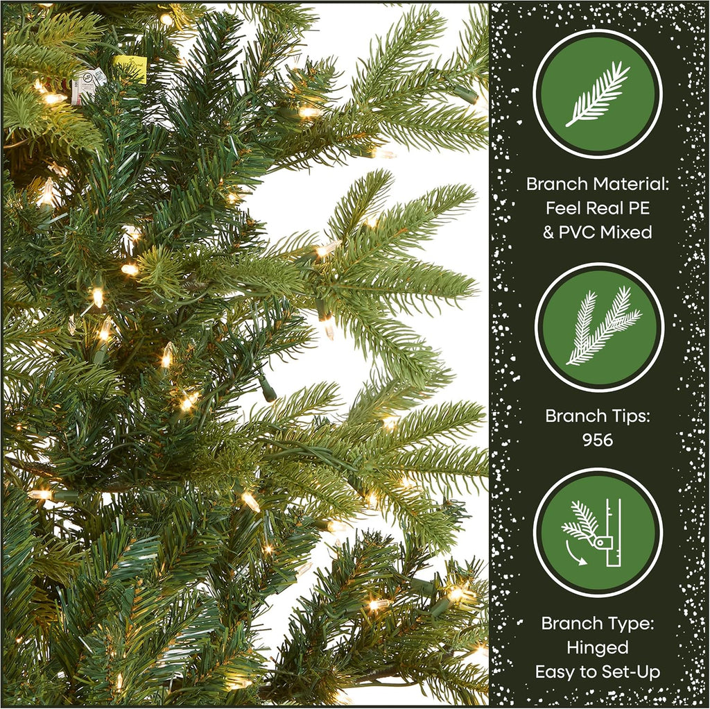 national tree company 6.5ft pre-lit norwegian spruce christmas, front angle view