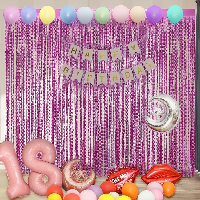 Purple Foil Curtains - 4 Pack 3.3 ft x 6.6 ft Wavy Fringe Curtain Backdrop for Party Photo Booth Props Decoration Mermaid Euphoria Themed | Purple Streamers for Mardi Gras Decorations