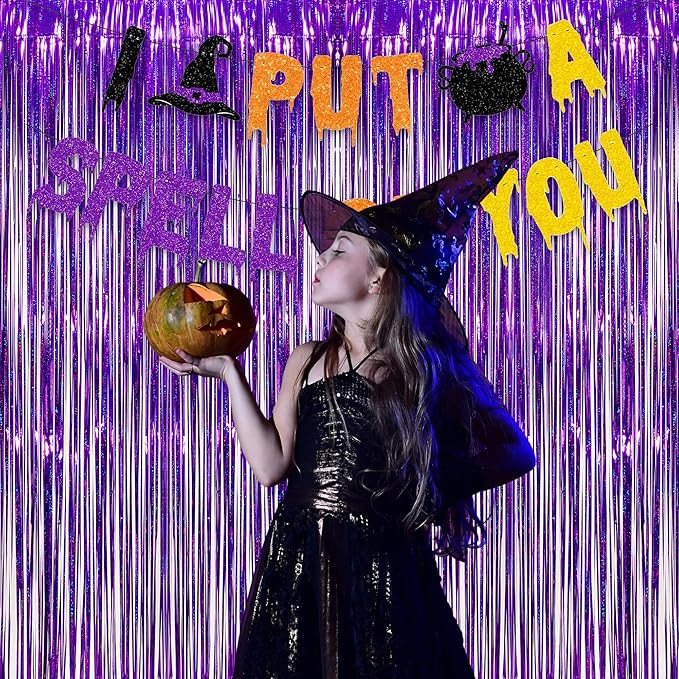 Purple Tinsel Curtain Party Backdrop - GREATRIL Foil Fringe Curtain Party Photo Booth Streamers for Hunters Mermaid Themed Decorations - 1m x 2.5m - Pack of 2
