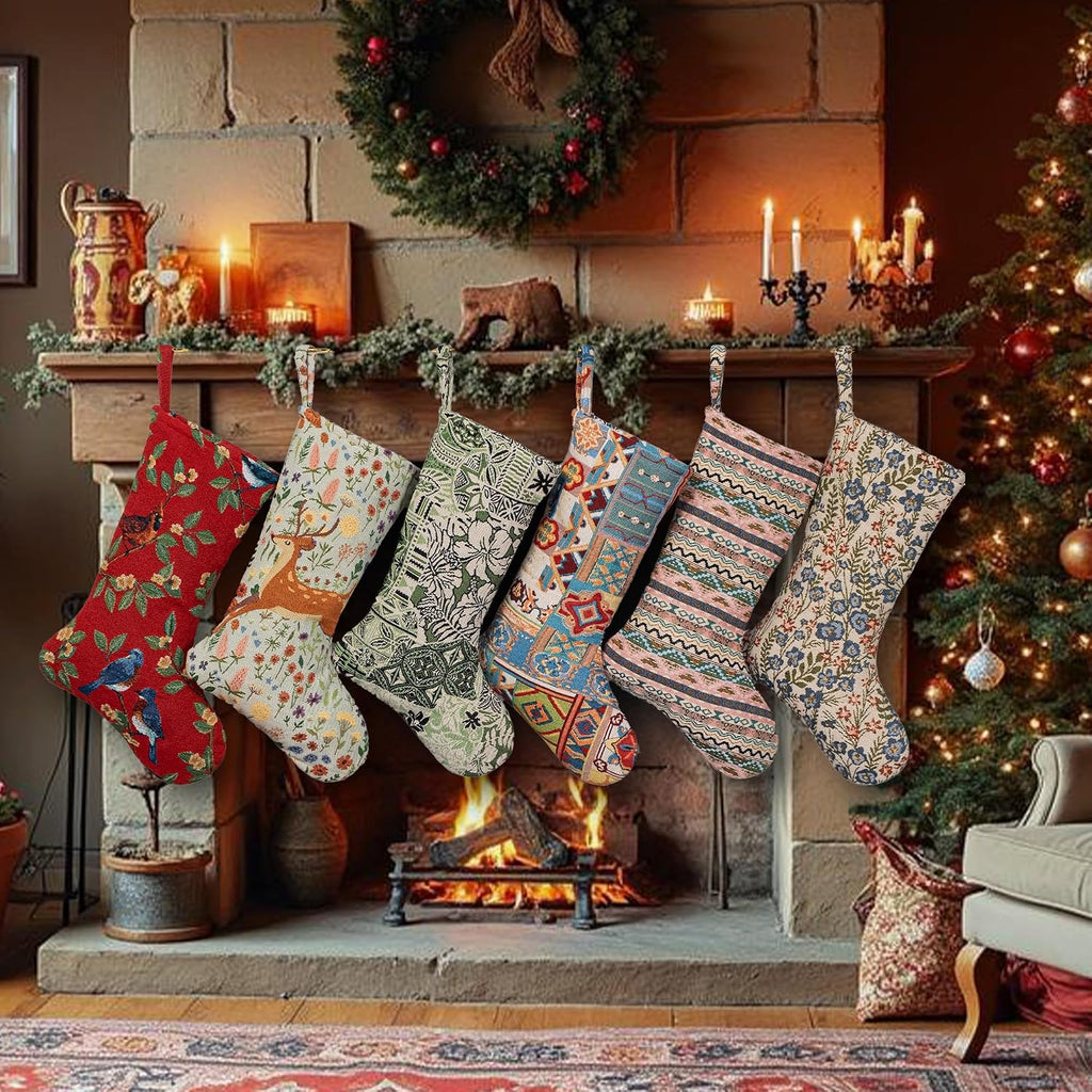 LUBOT Kilim Christmas Stockings Set of 5 Large Family Xmas Stocking 20" Handmade Boho Rustic Country Vintage Woven Stocking Fireplace Hanging Decor 5 Pack