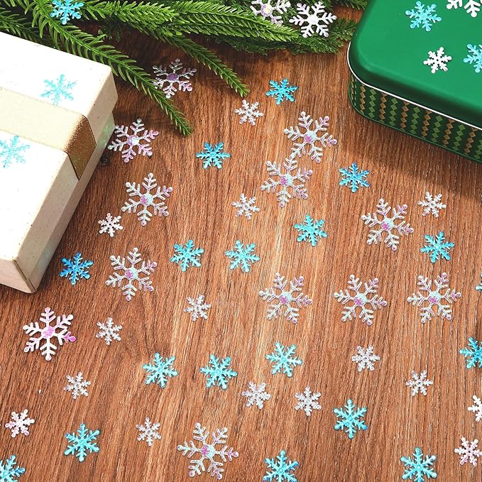 MARFOREVER Blue White Snowflake Confetti Decorations, Winter Glitter Confetti Christmas Snowflake Table Sequins Scatter Centerpiece for Xmas Winter Wonderland Wedding Snow Party Decor Supplies