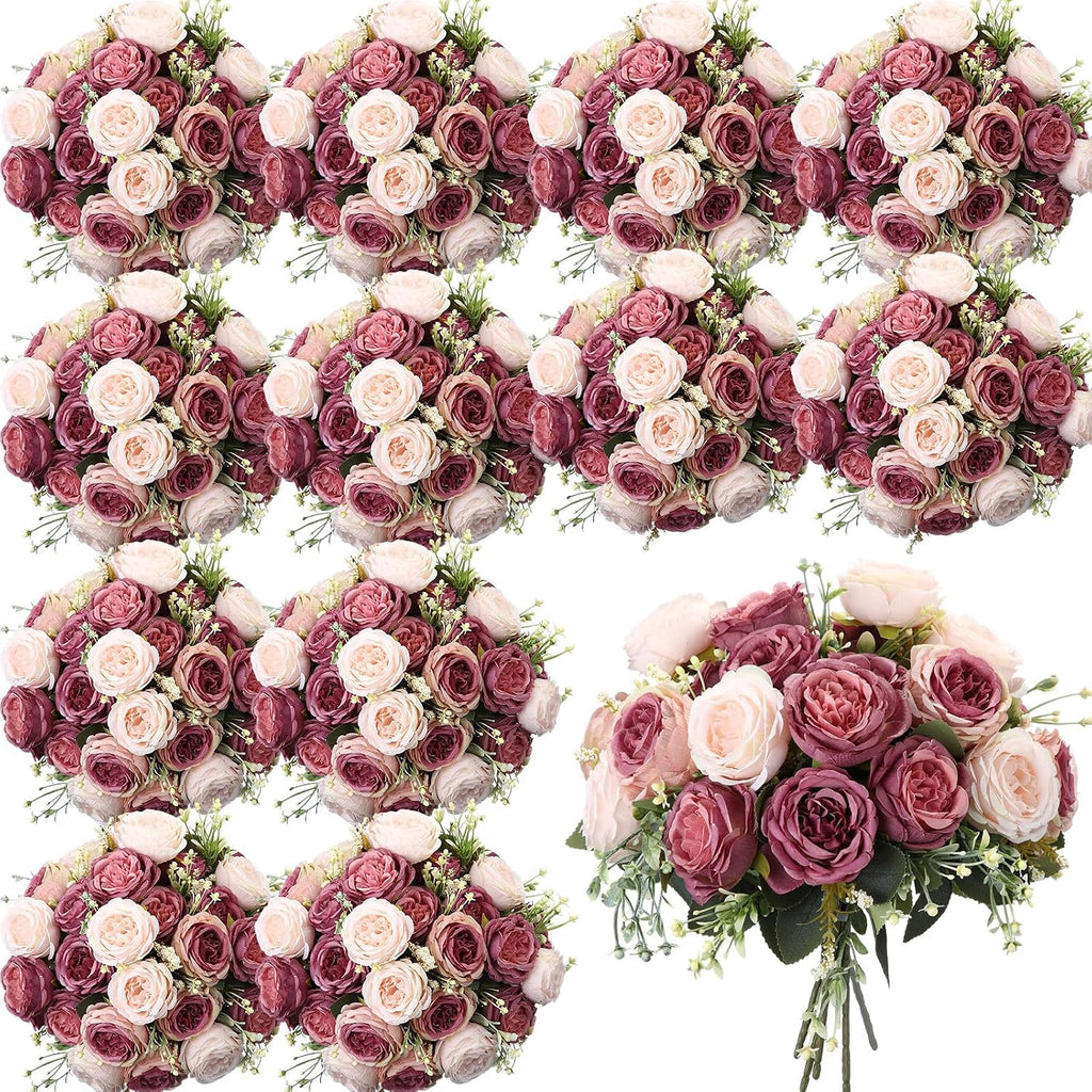 geosar 16 bundles artificial peonies flowers,dusty pink, dusty shown in use