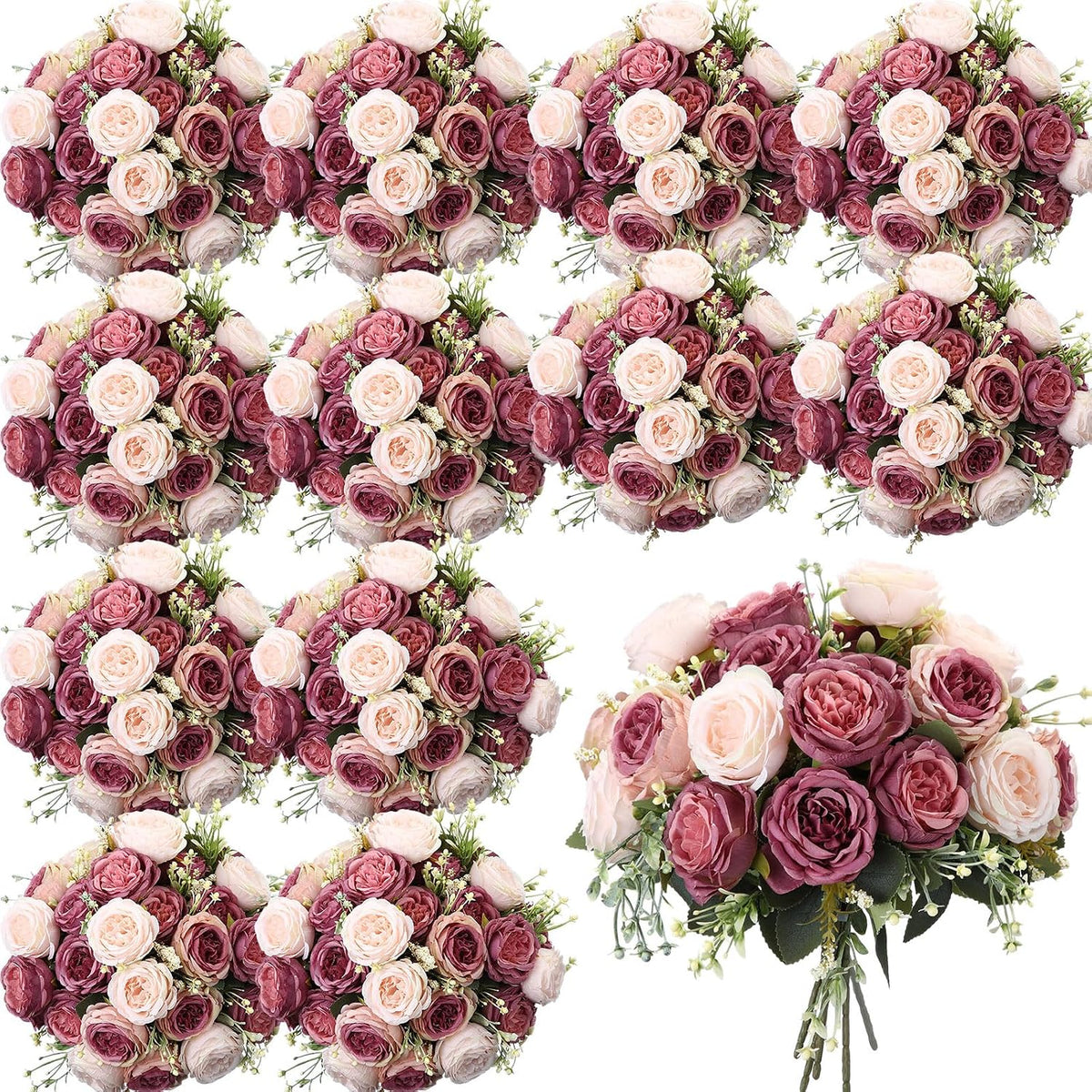 geosar 16 bundles artificial peonies flowers,dusty pink, dusty shown in use