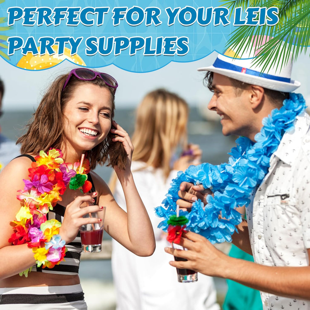 Palonu 120 Pack Hawaiian Lei Bulk, Tropical Luau Hawaii Theme Silk Flower Necklace, Party Favors for Beach Holiday Wedding Birthday Party, Aloha Summer Party Decorations