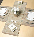 Chardin home Natural Jute Table Runner 13x36 Inch – Vintage Boho Rustic Table Decor – Handwoven Table Runner in Natural Jute and Sage Green-White – Farmhouse Dining or Console Table Accent