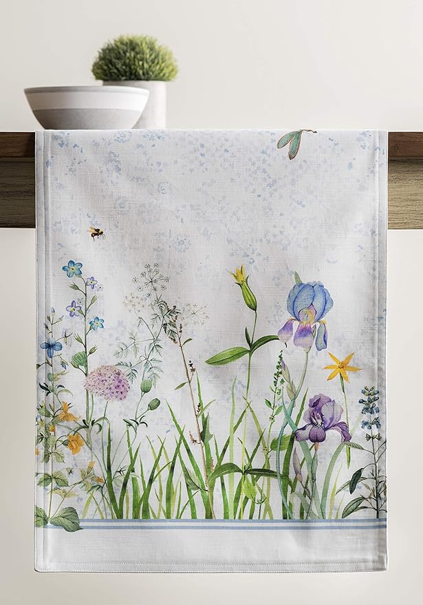 Maison d' Hermine Table Runner 100% Cotton Double Layer Table Runners 108 inches Long Decorative for Home Kitchen Dining Party Wedding Bridal Shower Spring Summer (Fleurs De Mai, 14.50" x 108")