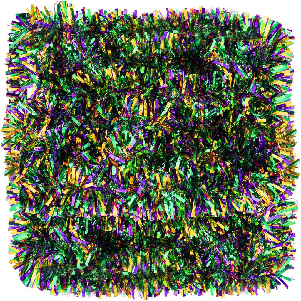 33FT Mardi Gras Tinsel Garland Purple Green Gold Metallic Twist Tinsel Garland Mardi Gras Hanging Garland for for Mardi Gras Carnival Deocoration Tree Stair Mantle Party Supply