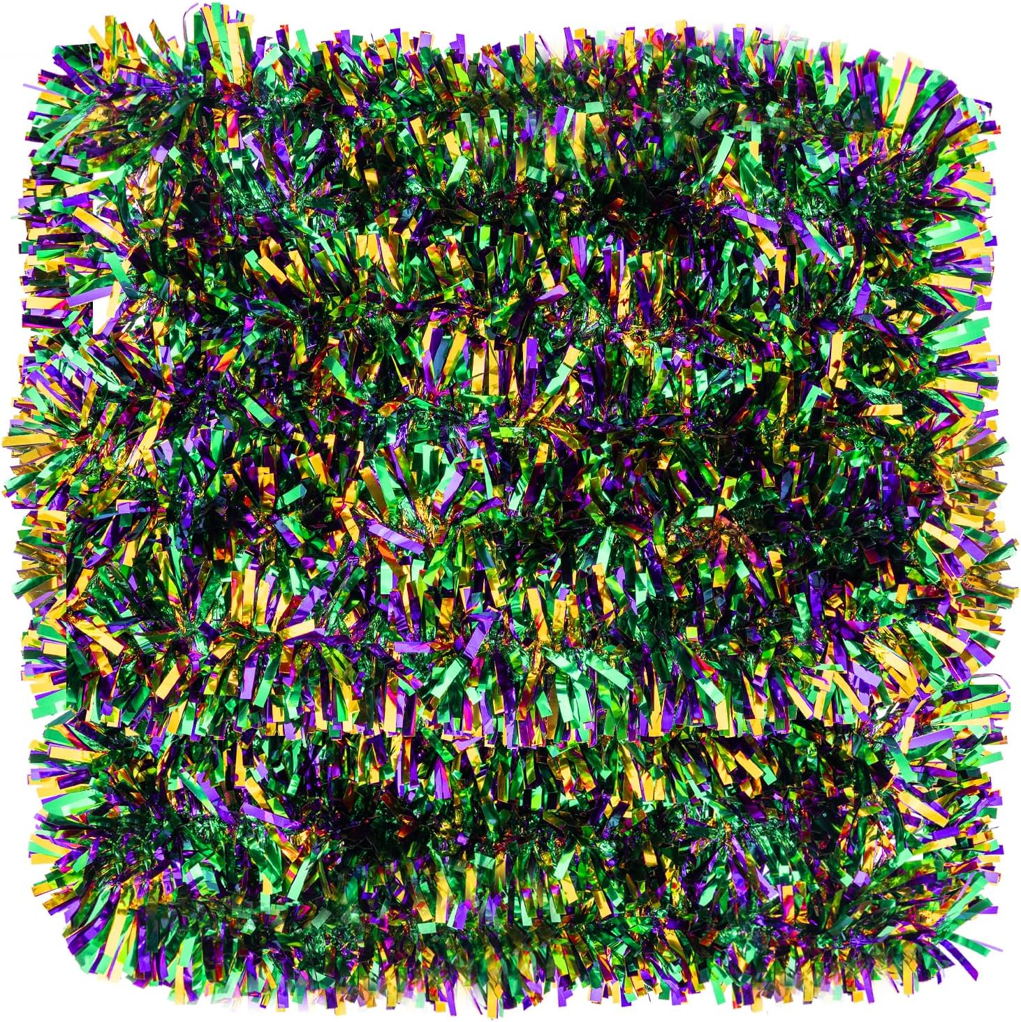 33FT Mardi Gras Tinsel Garland Purple Green Gold Metallic Twist Tinsel Garland Mardi Gras Hanging Garland for for Mardi Gras Carnival Deocoration Tree Stair Mantle Party Supply