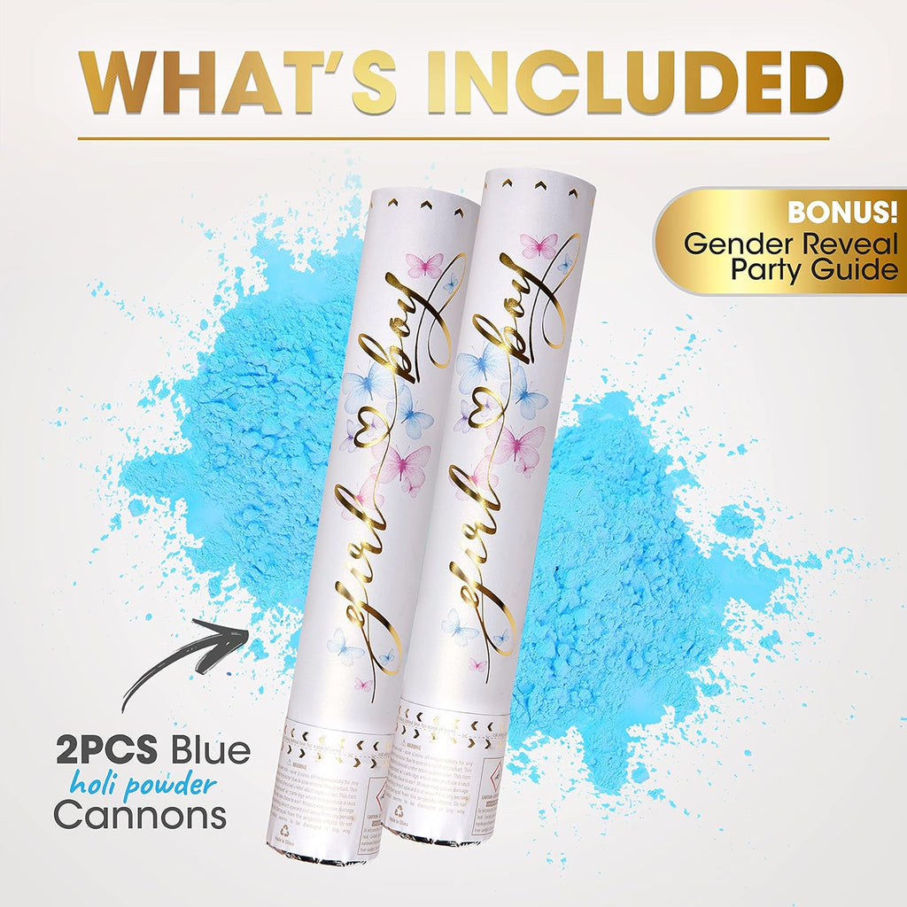 PrimePure Gender Reveal Confetti Cannon, Biodegradable Blue Powder, 2 Pack