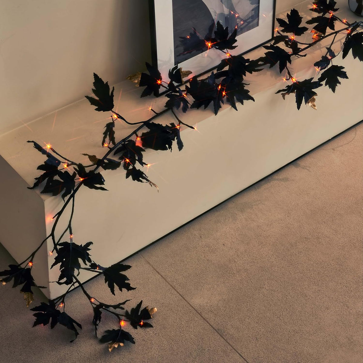 BAOLITVINE Lighted Halloween Black Maple Garland Battery Operated with 8 Func...