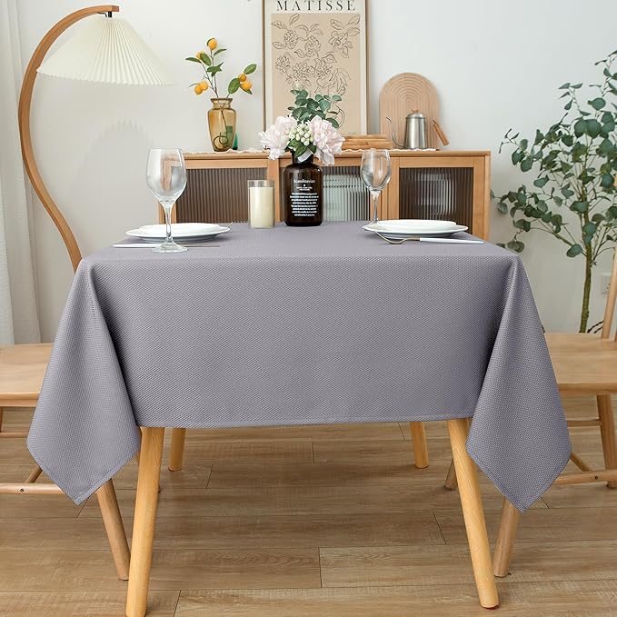 Biscaynebay Textured Fabric Square Tablecloths 54x54 Inches, Silver Grey Water Resistant Spill Proof Table Cloth Washable Small Card Folding Table Covers for Dining, Kitchen, Wedding and Parties