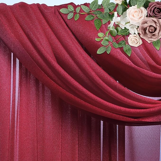 Wedding Arch Draping Fabric 1 Panel 28.7" x 20FT Burgundy Sheer Chiffon Backdrop Drapes for Wedding Ceremony Birthday Party Bridal Shower Outdoor Decoration