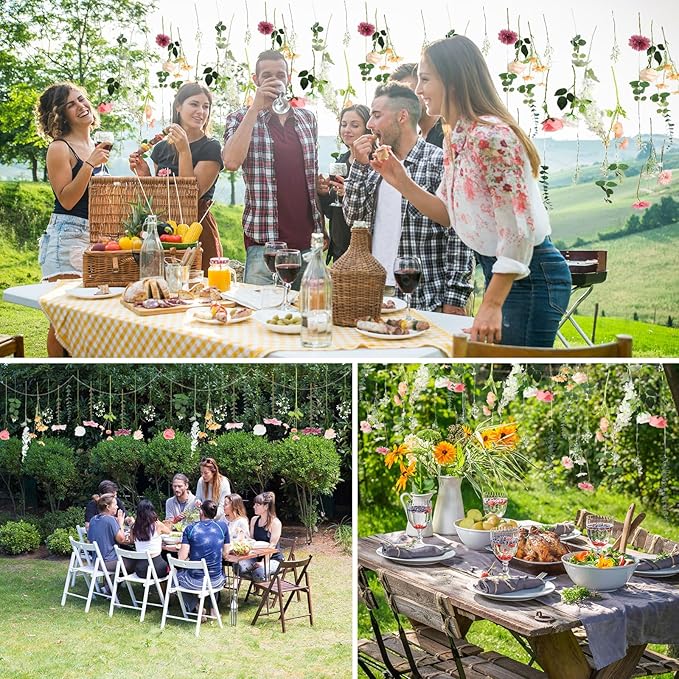 Hoteam 26 Pcs DIY Flower Garland Artificial Hanging Wildflower Backdrop Set Fake Rose Eucalyptus Daisy Poppy Wild Flower Decor for Wedding Party Birthday Home Garden (White,Champagne,Pink)