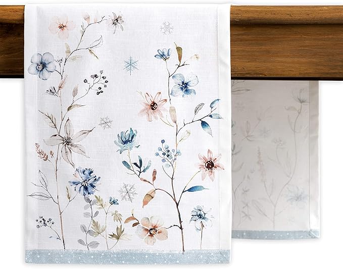 Maison d' Hermine Table Runner 100% Cotton Single Layer Table Runners 60 inches Long Decorative for Home Kitchen Dining Party Baby Shower Wedding Bridal Shower (Ice Florals, 14.50" x 60")