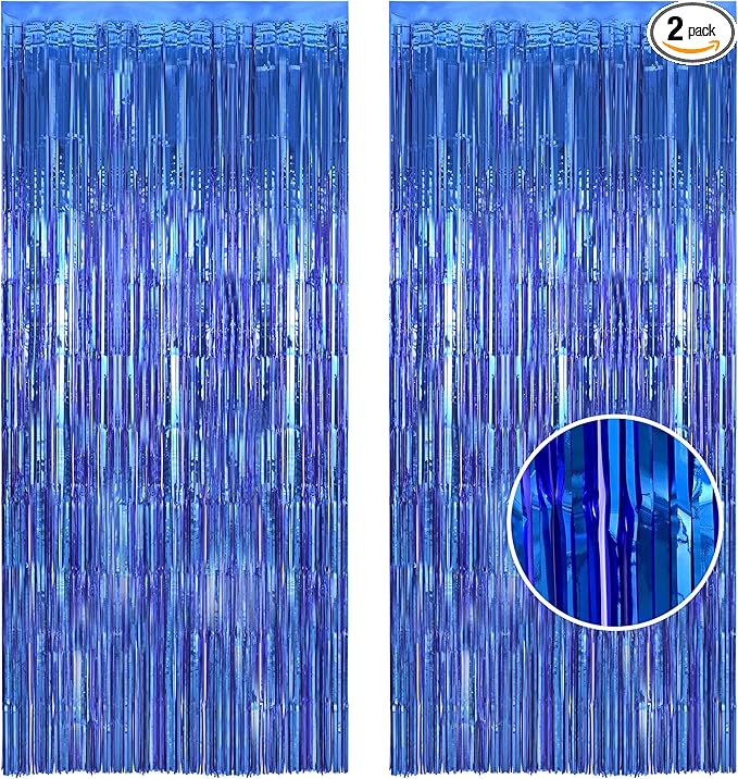 BRAVESHINE Foil Fringe Curtains - Metallic Tinsel Foil Curtain Party Steamers Backdrop for Boys Men/Blue Birthdays Decorations/Wedding/Anniversary Celebration/Sea Theme/Bachelorette Party