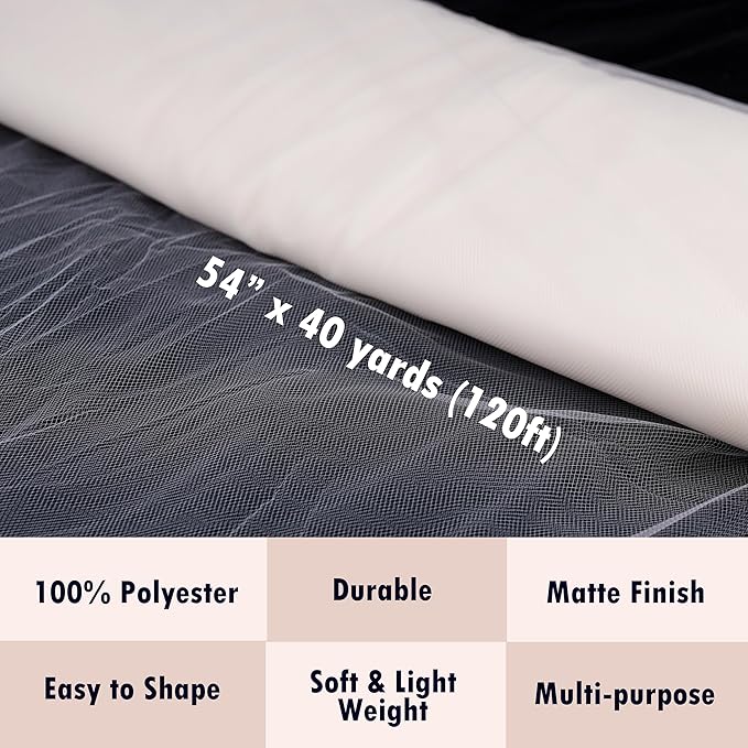Craft And Party, Ivory Fabric Tulle Roll 54 Inch by 40 Yards (120 ft) Fabric Tulle Bolt for DIY Tutu Skirt, Wedding and Decoration (Ivory)