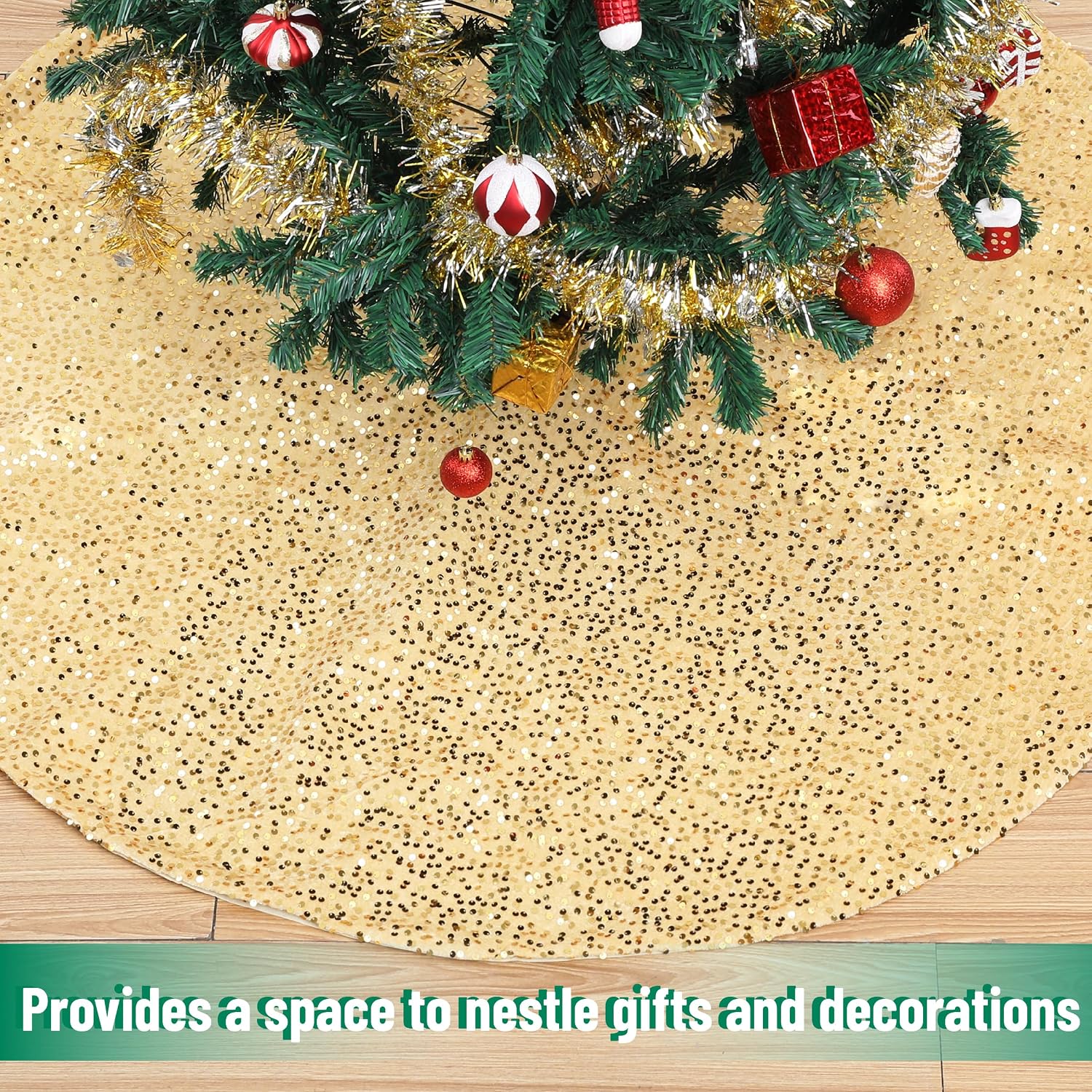Mr. Pen- Sequin Christmas Tree Skirt and Tree Collar | 36 Inch Sparkly Base Cover, 24.8 Inch Foldable Sparkling Sequin Trees Skirt Collar