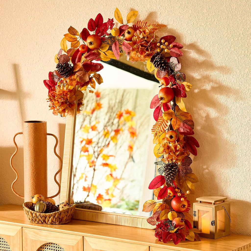 decorbyhannah 6ft fall garland for mantle with lights, view 9