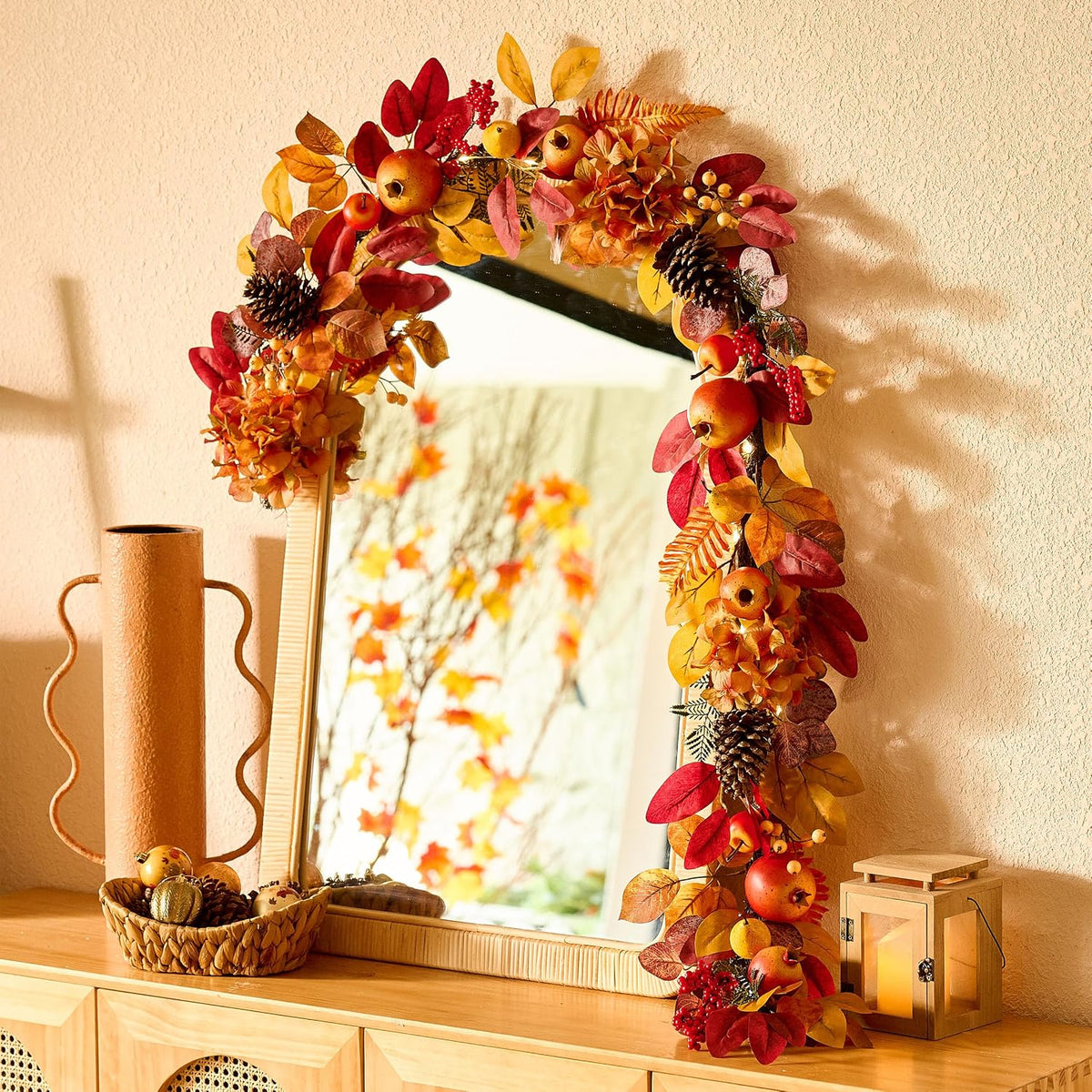 decorbyhannah 6ft fall garland for mantle with lights, view 9