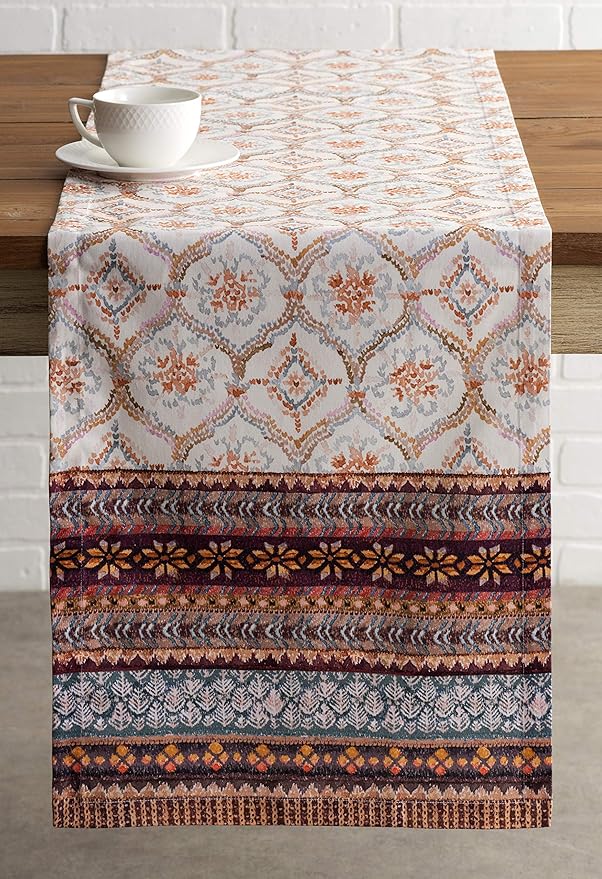 Maison d' Hermine Table Runner 100% Cotton Single Layer Table Runners 60 inches Long for Thanksgiving Christmas Decorations Home Kitchen Dining Party Wedding (Fair Isle, 14.5" x 60")