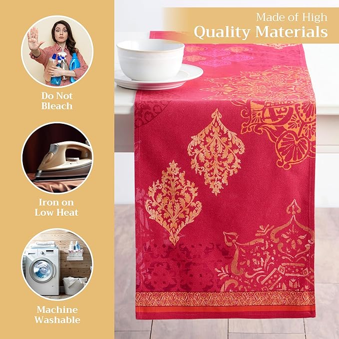 Maison d' Hermine Table Runner 100% Cotton Double Layer Table Runners 108 inches Long for Thanksgiving Christmas Decorations Home Kitchen Dining Party Wedding (Versailles, 14.5" x 108")