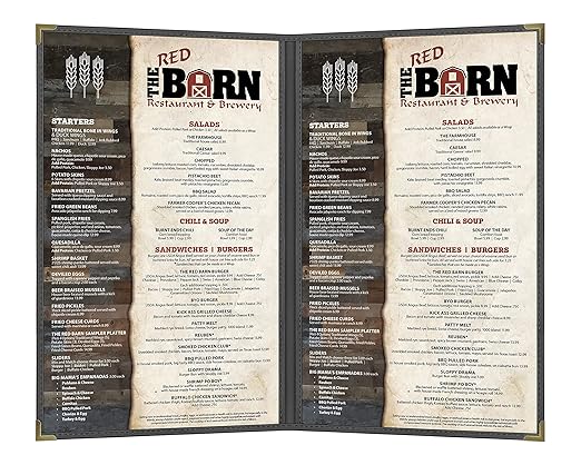 Goodsmart Pajco Style Restaurant Menu Covers – Pack of 10, Side-Loading Menu Holders, Single Stitched Edge, Clear Vinyl Menu Sleeves, Leatherette Trim, Gold Corners, Black, 2 View (8.5" x 14")
