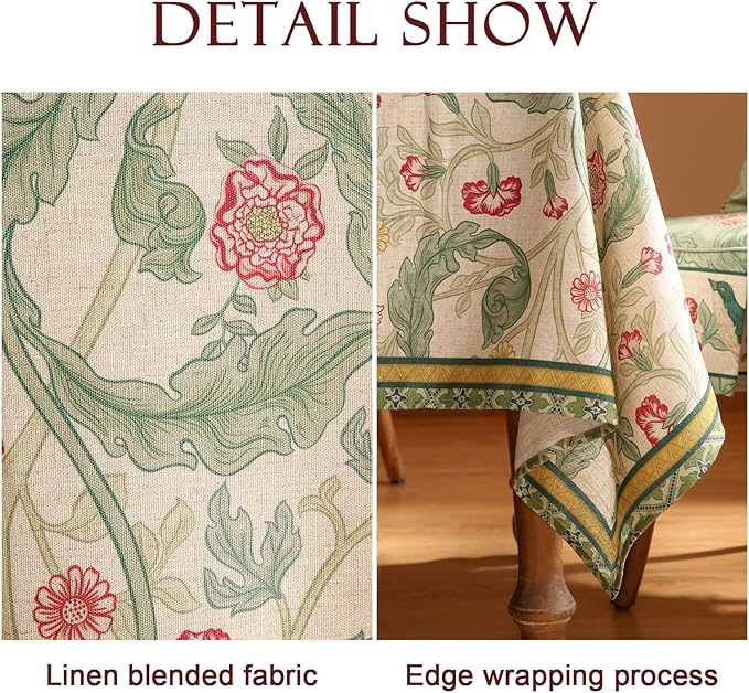 patdrea Designer Vintage Linen Rectangle Tablecloth,Leaves Breathable Pattern Floral Table Cloth,Decoration Table Cover for Kitchen Dining,Christmas,Tea Party,Thanksgiving,55"x79"-Cecilia a