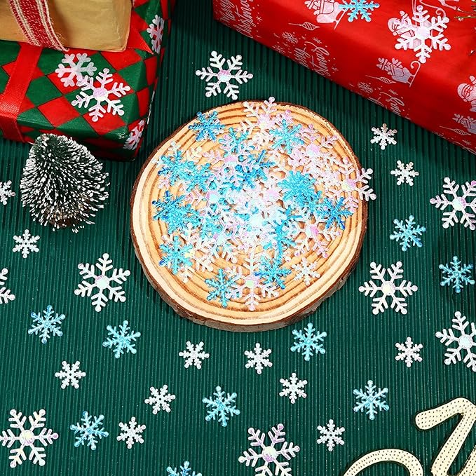 MARFOREVER Blue White Snowflake Confetti Decorations, Winter Glitter Confetti Christmas Snowflake Table Sequins Scatter Centerpiece for Xmas Winter Wonderland Wedding Snow Party Decor Supplies