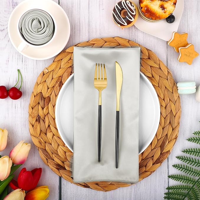 Aneco 16 Pack Square Satin Napkin Bright Silk Table Napkin Soft Smooth Fabric Table Napkin for Wedding Banquet Party Decoration, Grey, 20 x 20 Inch