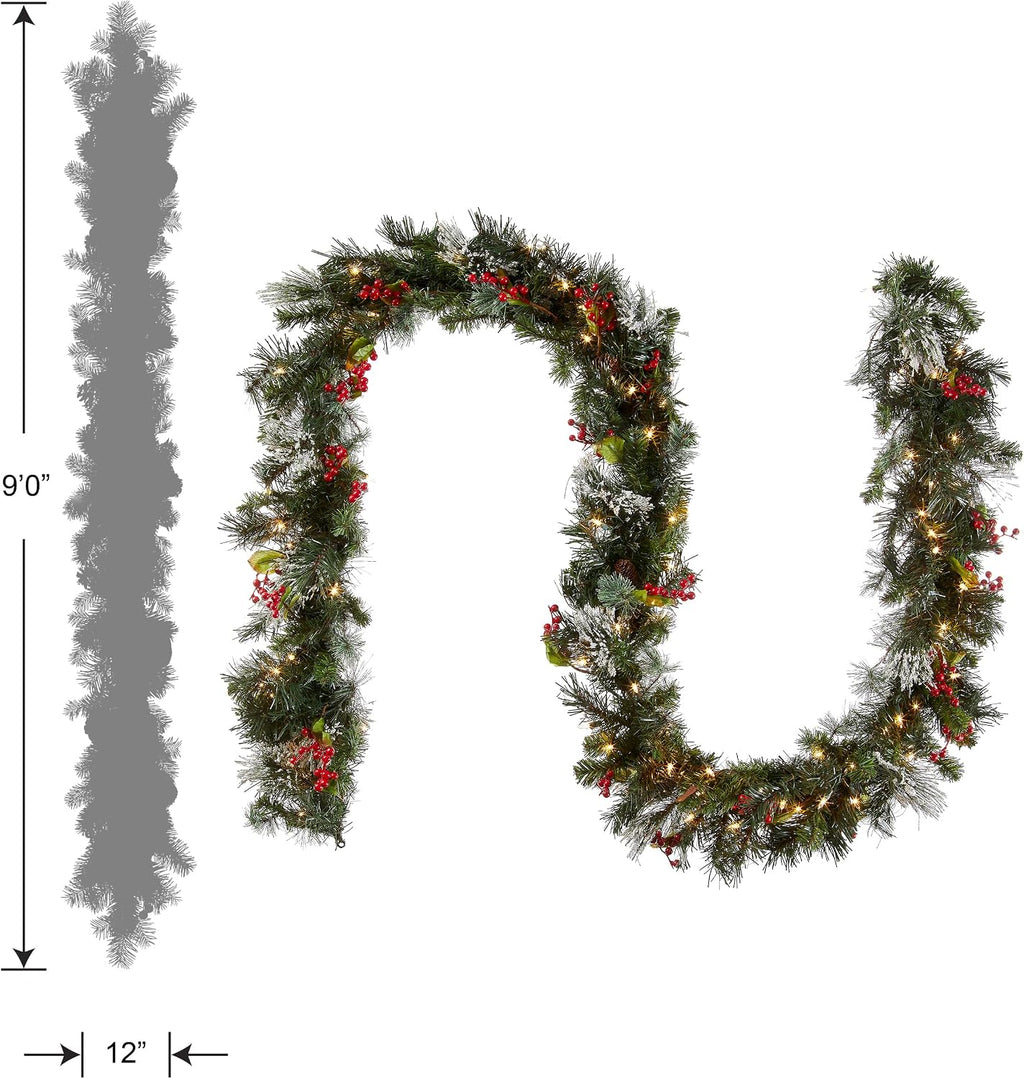 national tree company 9ft pre-lit wintry pine flocked, package contents