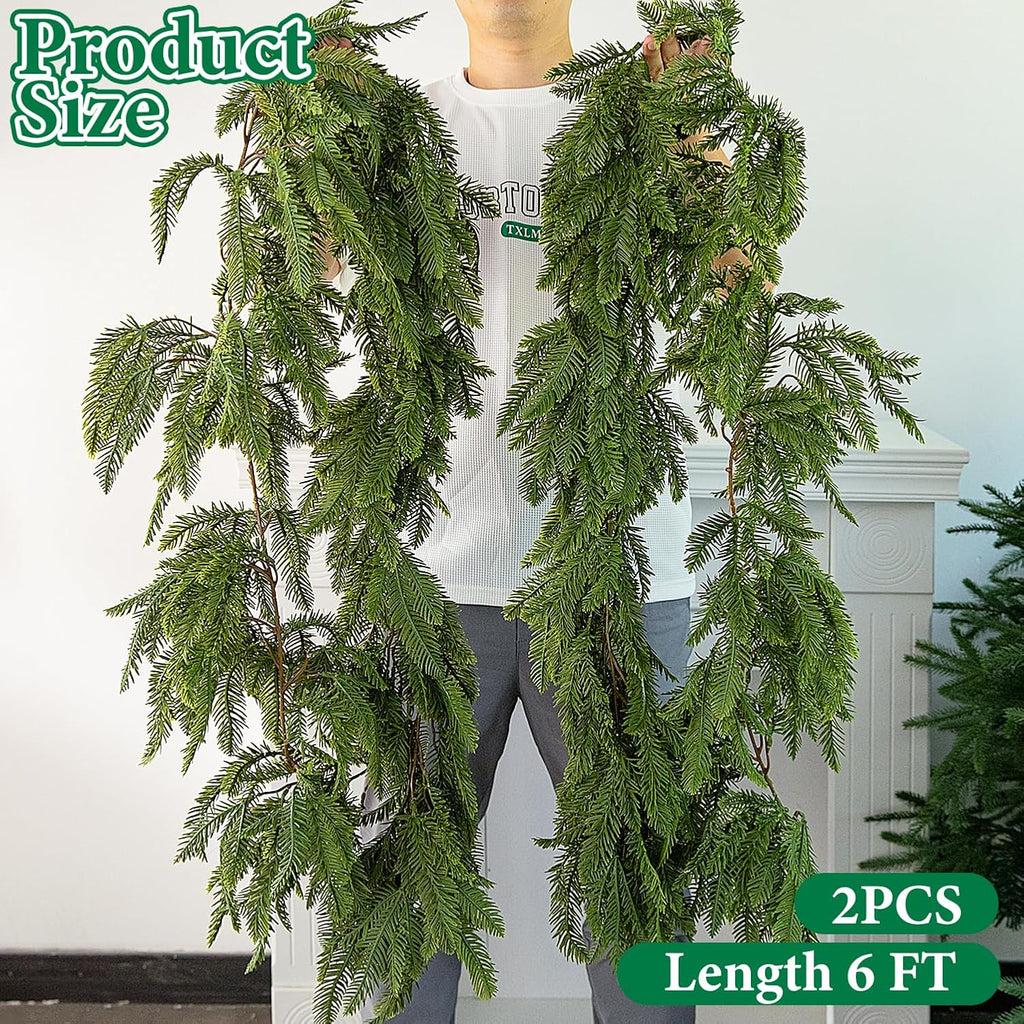 christmas norfolk pine garland, 6ft artificial pines greenery shown in use