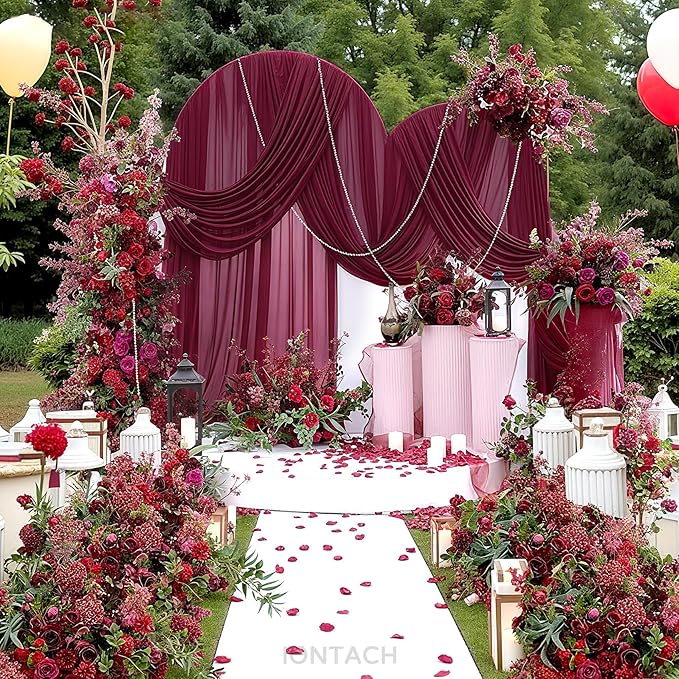 Wedding Arch Draping Fabric 29" x 19Ft Sheer Drapes for Backdrop Wedding Ceremony Reception Ceiling Decor Curtain Baby Bridal Shower Decoration (Burgundy, 2 Panels)
