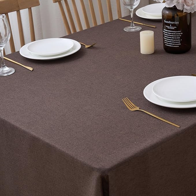 NLMUVW Brown Linen Tablecloth Square Tables, Small Chocolate Table Cloth Farmhouse Texutred Water Resistant Table Cover for Kitchen Dining Coffee, 48 x 48 Inch