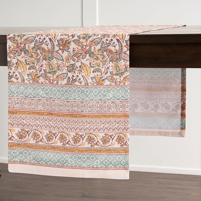 Maison d' Hermine Table Runner 100% Cotton Single Layer Table Runners 108 inches Long for Thanksgiving Christmas Decorations Home Kitchen Dining Party Wedding (Nila, 14.5" x 108")