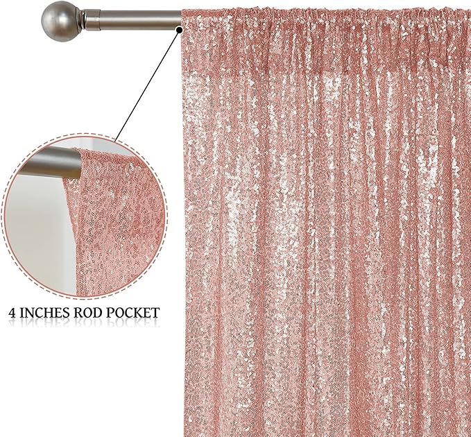Sugargirl Rose Gold Sequin Backdrop Curtain 2 Panels 2FTx8FT Glitter Rose Gold Background Drapes Sparkle Photography Backdrop for Party Wedding Birthday Wall Decoration