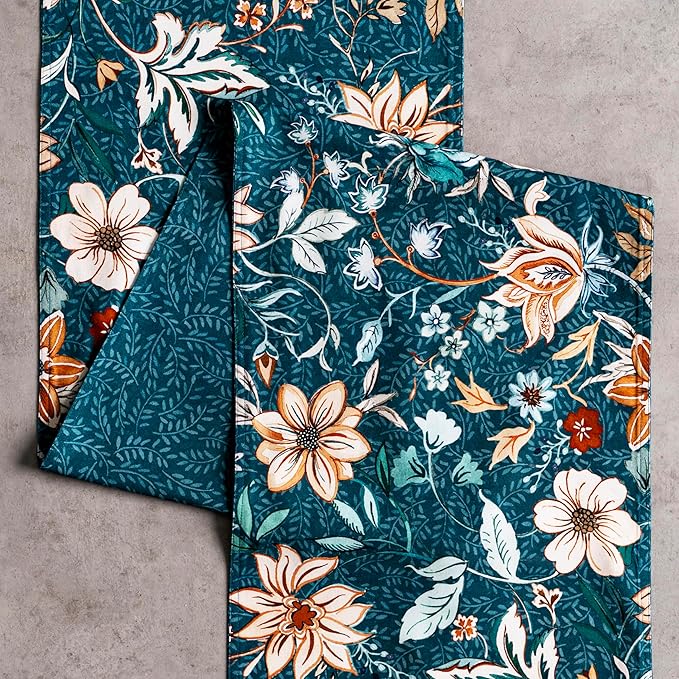 Maison d' Hermine Table Runner 100% Cotton Double Layer Table Runners 72 inches Long for Thanksgiving Christmas Decorations Home Kitchen Dining Party Wedding (Luxury Loft - Dark Teal, 14.5" x 72")