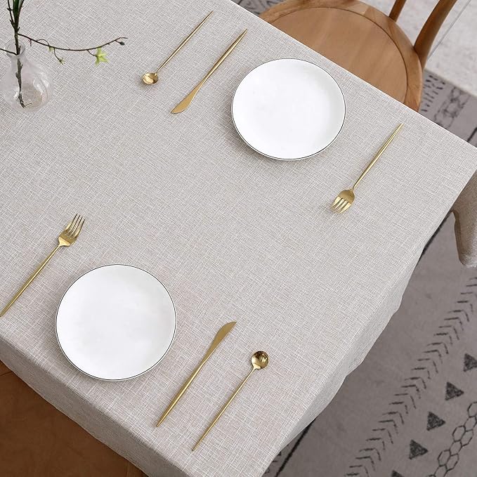 maxmill Flaxy Faux Linen Tablecloth with 2-Tone Slubby Yarn Textured Weaves Wrinkle Resistant Anti-Shrink Soft Table Cloth for Kitchen Dining Restaurant Tabletop Rectangle 60 x 120 Inch Linen