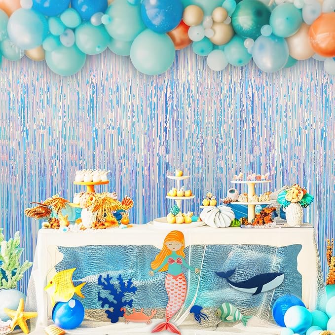 2 Pack Fringe Curtains Party Decorations,Tinsel Backdrop Curtains for Parties,Photo Booth Wedding Graduations Birthday Mermaid Frozen Sea Party Supplies (Iridescent)