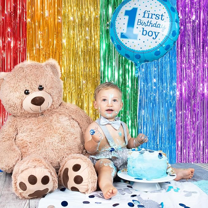 2Pack Rainbow Foil Fringe Curtains Backdrop Decorations, Rainbow Metallic Tinsel Foil Streamers Curtain Photo Booth Background for Birthday Wedding Engagement Bridal Shower Unicorn Party Decorations